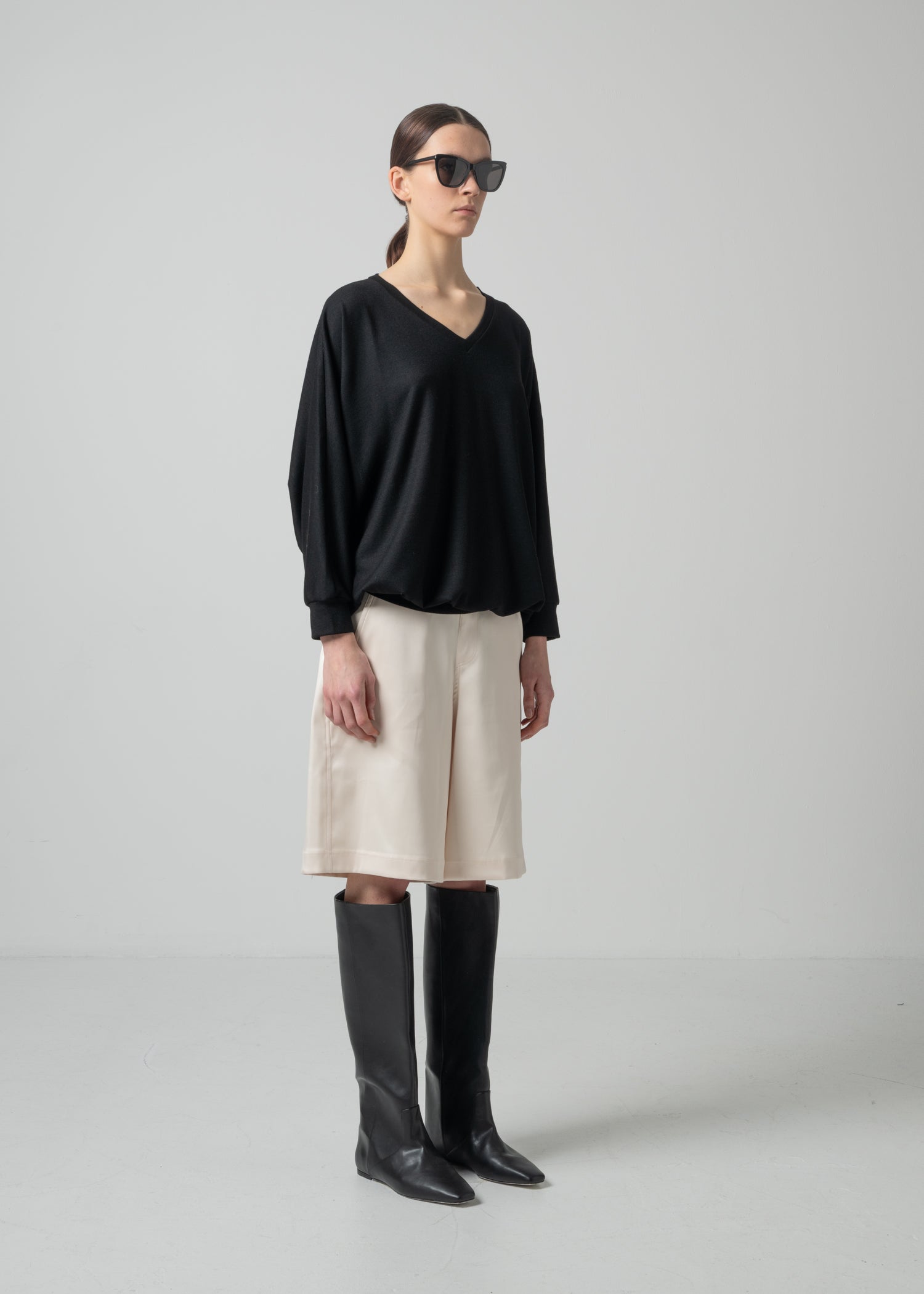 61 ORI V NECK TOP / MILLED WASHABLE JERSEY - C15