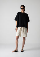 shorts with a centre crease, off white, cogthebigsmoke, one size fits all, sustainable fashion, less is more, made in Japan, quiet luxury, minimalist