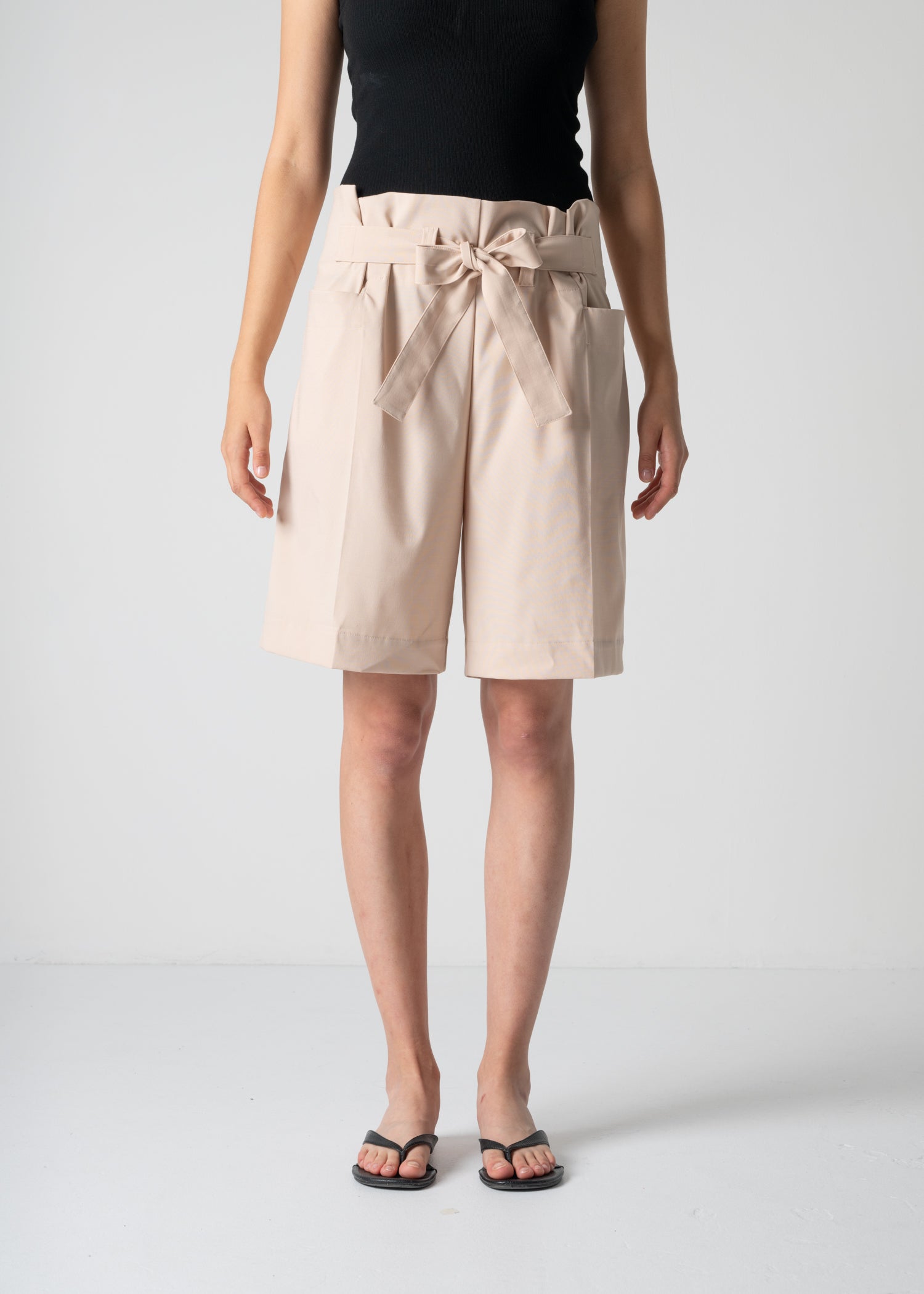 shorts with a centre crease, peach, cogthebigsmoke, one size fits all, sustainable fashion, less is more, made in Japan, quiet luxury, minimalist