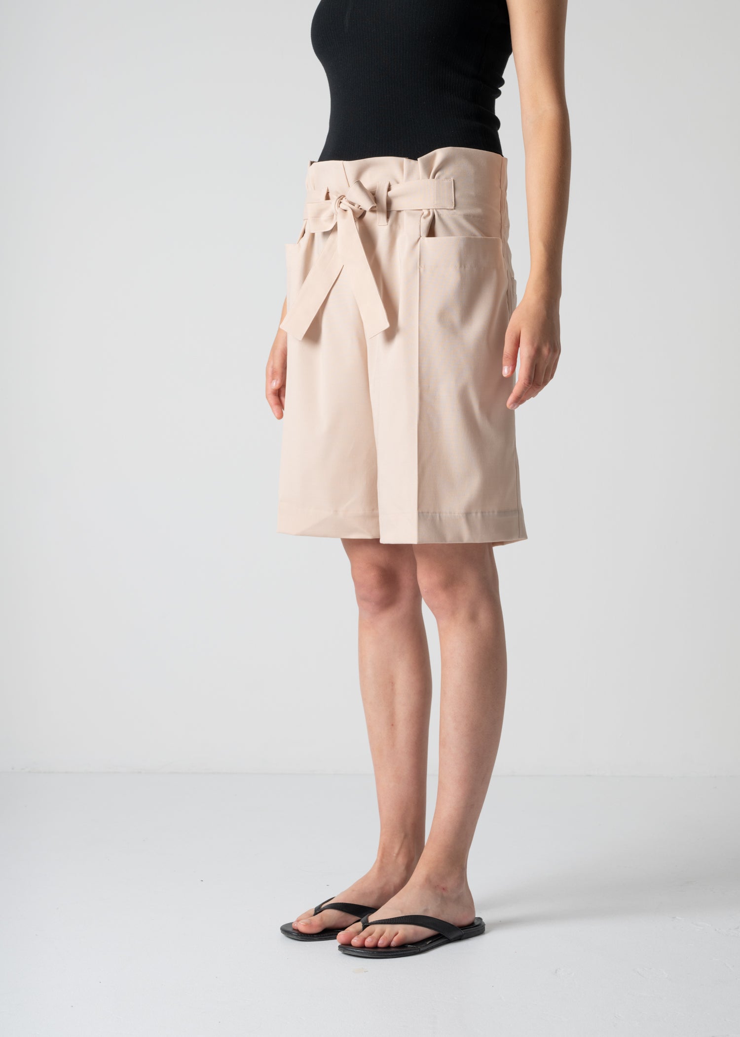 shorts with a centre crease, peach, cogthebigsmoke, one size fits all, sustainable fashion, less is more, made in Japan, quiet luxury, minimalist