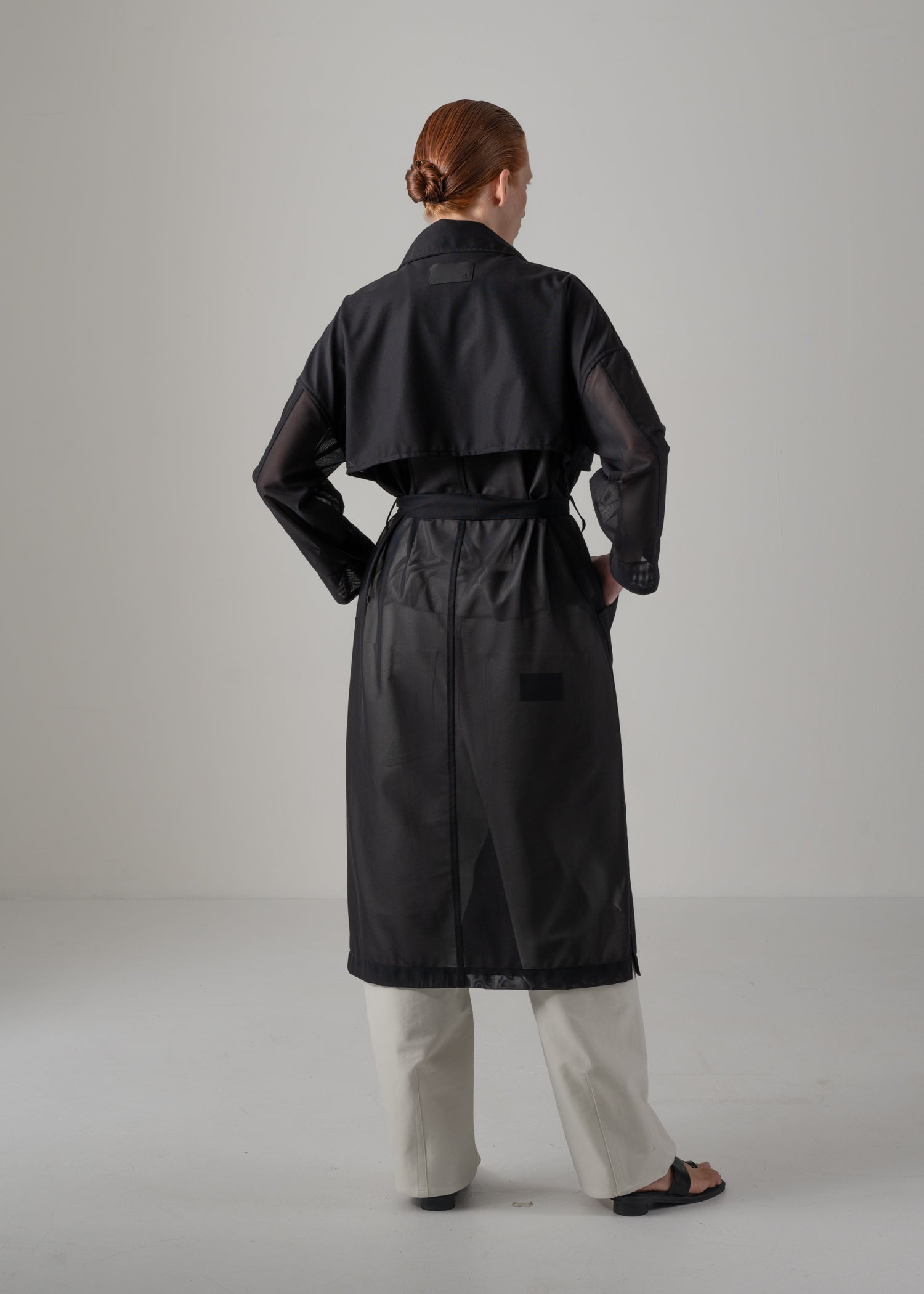 Double-breasted trench coat, black, cogthebigsmoke, made in Japan, one size fits all, sustainable fashion, capsule wardrobe essentials, quiet luxury, minimalist outfi