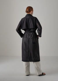 Double-breasted trench coat, black, cogthebigsmoke, made in Japan, one size fits all, sustainable fashion, capsule wardrobe essentials, quiet luxury, minimalist outfi