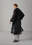 Double-breasted trench coat, black, cogthebigsmoke, made in Japan, one size fits all, sustainable fashion, capsule wardrobe essentials, quiet luxury, minimalist outfi