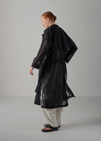 Double-breasted trench coat, black, cogthebigsmoke, made in Japan, one size fits all, sustainable fashion, capsule wardrobe essentials, quiet luxury, minimalist outfi