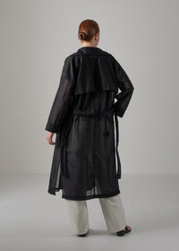 Double-breasted trench coat, black, cogthebigsmoke, made in Japan, one size fits all, sustainable fashion, capsule wardrobe essentials, quiet luxury, minimalist outfi