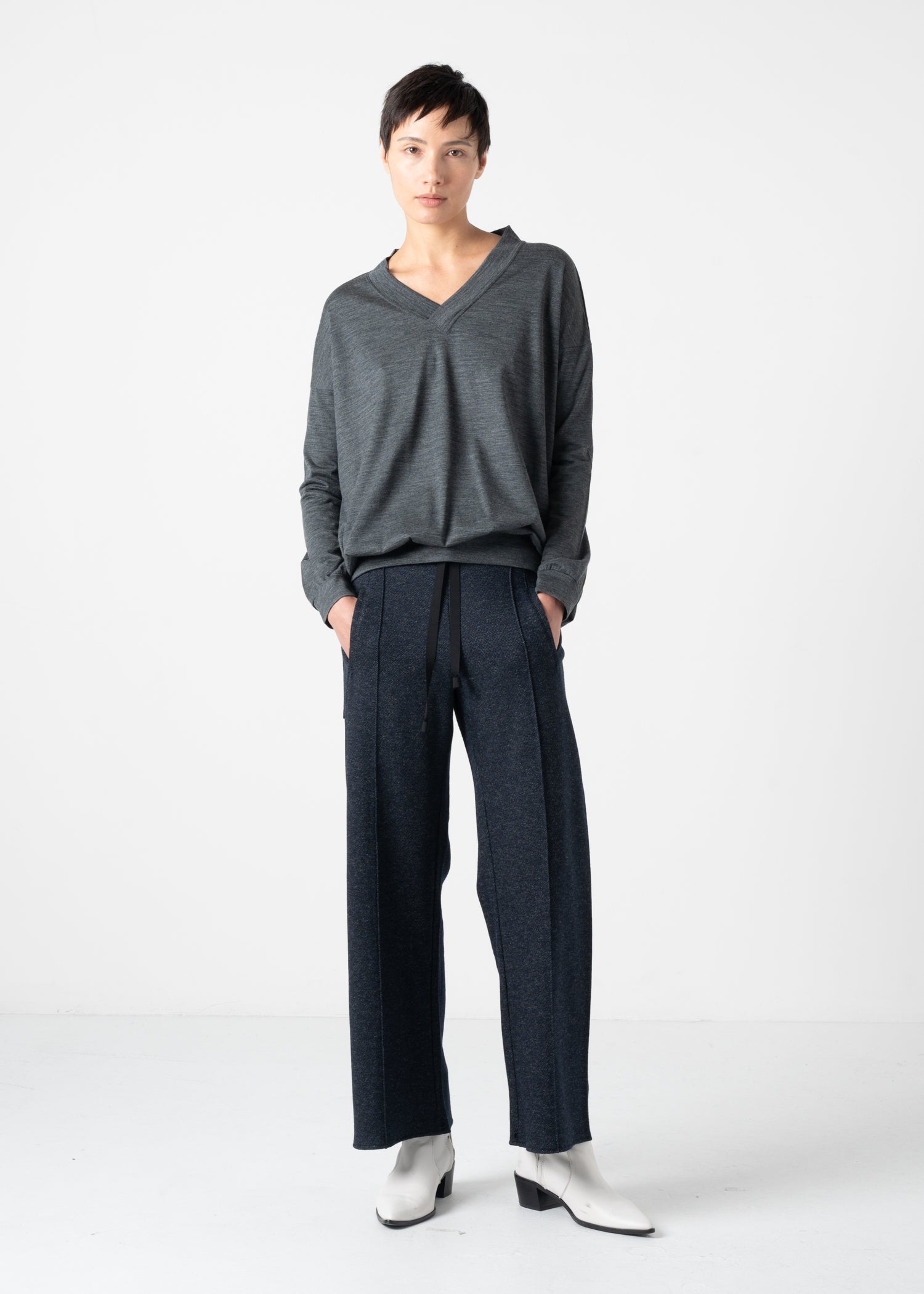 42 GALAXY SEMI-WIDE TROUSERS / WOOLY TWEEDY JERSEY - C11