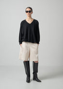 ORI V NECK TOP / MILLED WASHABLE JERSEY_BLACK / Made in Japan | COGTHEBIGSMOKE