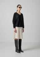 ORI V NECK TOP / MILLED WASHABLE JERSEY_BLACK / Made in Japan | COGTHEBIGSMOKE